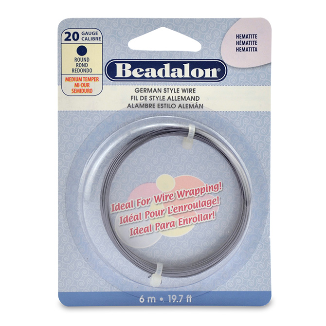 German Style Wire, Round, Hematite Color, 20 gauge .81 mm / .032 in, 6 m / 19.7 ft