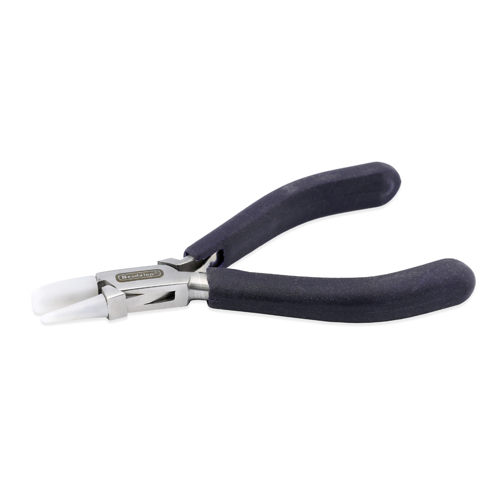 Designer Series Nylon Jaw Pliers, Flat/Round Nose, Dark Blue Vinyl-Free Grips, Stnles Stl, Rnd Taper 0.09 - 0.27in/2.2 -7mm, Flat 0.32 x 0.79in/8.1 x 20.1mm, 5.25in/13.3cm