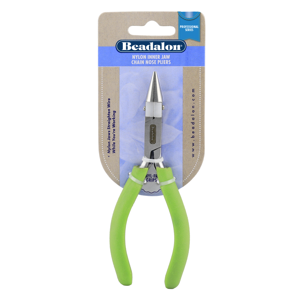 Professional Series Nylon Inner Jaw Chain Nose Pliers, Lime Green Vinyl-Free Grips, Stainless Steel, Box Joint, Double Leaf Springs, 5.75 in / 14.6 cm - Image 4