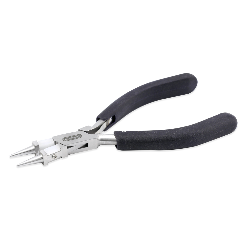 Professional Series Nylon Inner Jaw Round Nose Pliers, Dark Blue Vinyl-Free Grips, Stainless Steel, Box Joint, Double Leaf Springs, 5.75 in / 14.6 cm