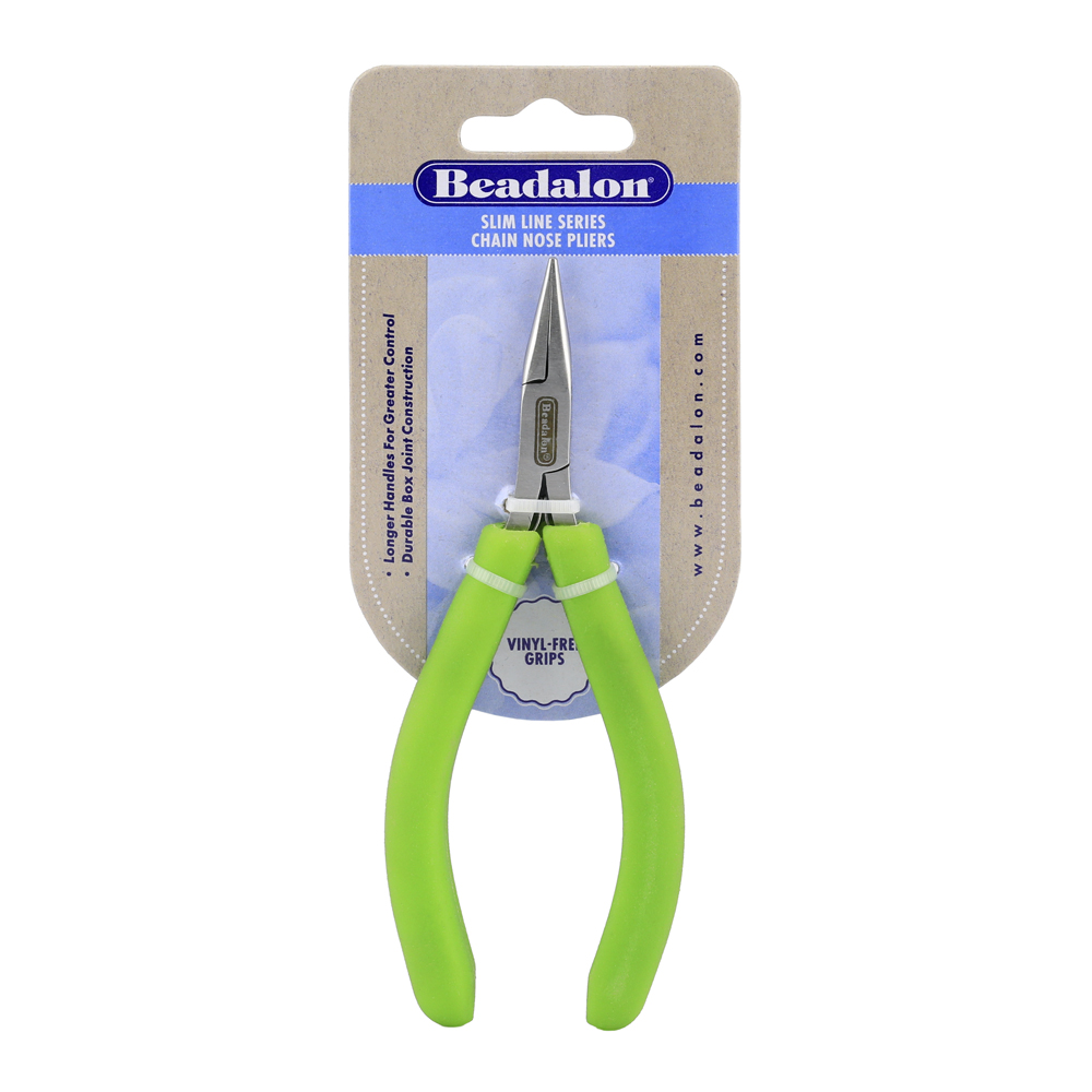 Designer Series Slim Chain Nose Pliers, Lime Green Vinyl-Free Grips, Stainless Steel, Box Joint, Double Leaf Springs, 5.75 in / 14.6 cm - Image 2
