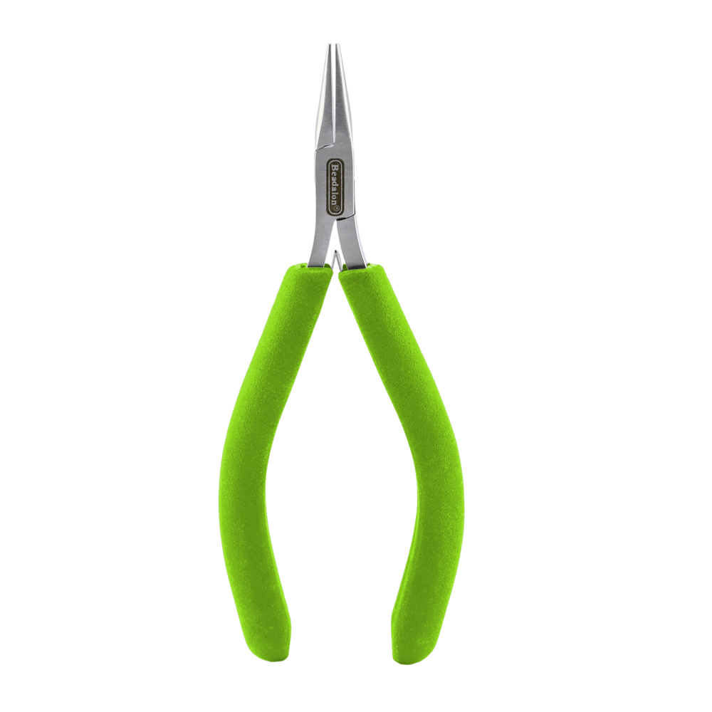 Designer Series Slim Chain Nose Pliers, Lime Green Vinyl-Free Grips, Stainless Steel, Box Joint, Double Leaf Springs, 5.75 in / 14.6 cm - Image 3