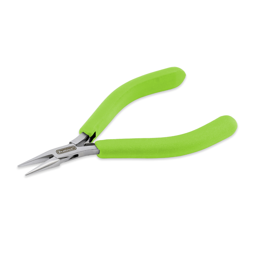Designer Series Slim Chain Nose Pliers, Lime Green Vinyl-Free Grips, Stainless Steel, Box Joint, Double Leaf Springs, 5.75 in / 14.6 cm