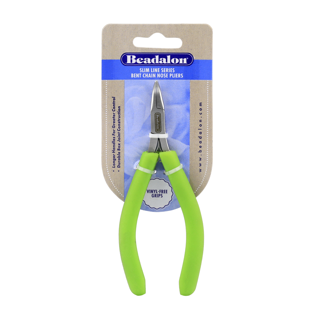 Designer Series Slim Bent Chain Nose Pliers, Lime Green Vinyl-Free Grips, Stainless Steel, Box Joint, Double Leaf Springs, 5.75 in / 14.6 cm - Image 3