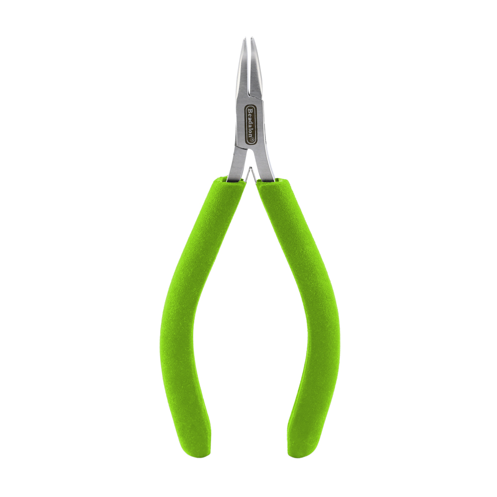 Designer Series Slim Bent Chain Nose Pliers, Lime Green Vinyl-Free Grips, Stainless Steel, Box Joint, Double Leaf Springs, 5.75 in / 14.6 cm - Image 4
