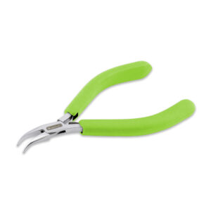 Designer Series Slim Bent Chain Nose Pliers, Lime Green Vinyl-Free Grips, Stainless Steel, Box Joint, Double Leaf Springs, 5.75 in / 14.6 cm