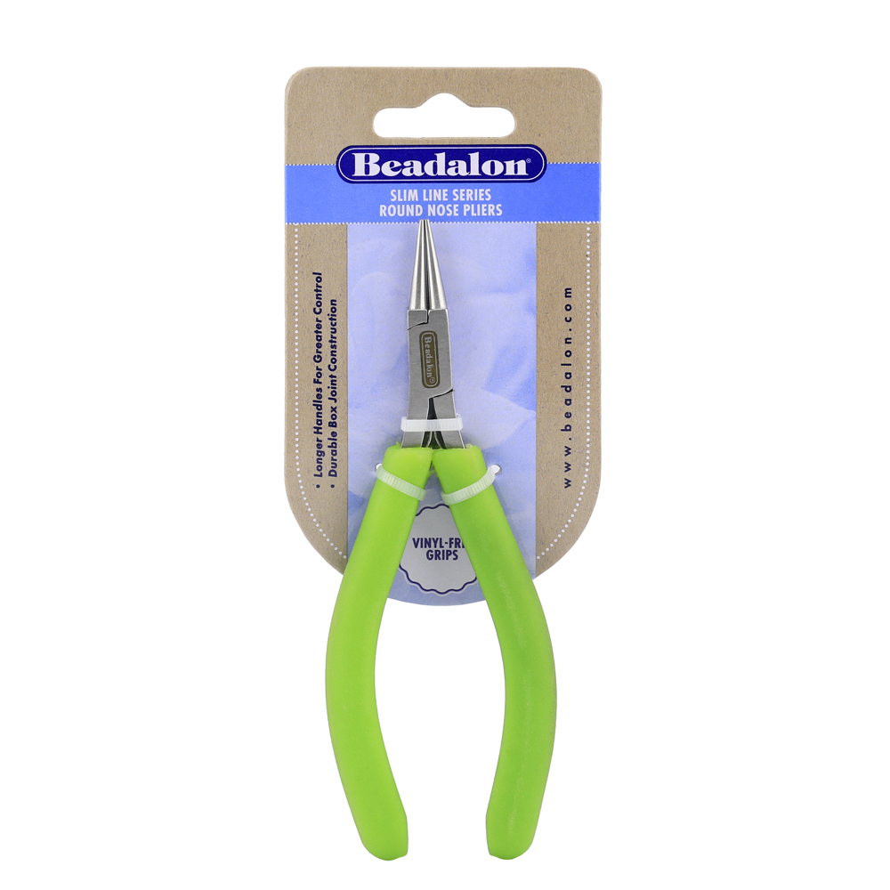 Designer Series Slim Round Nose Pliers, Lime Green Vinyl-Free Grips, Stainless Steel, Box Joint, Double Leaf Springs, 5.75 in / 14.6 cm - Image 2