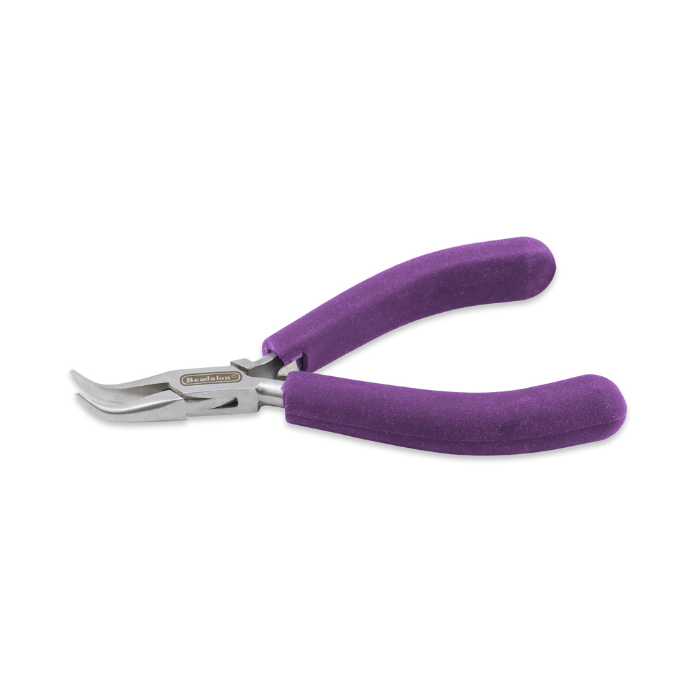 Designer Series Bent Chain Nose Pliers, Purple Vinyl-Free Grips, Stainless Steel, Box Joint, Double Leaf Springs, 4.75 in / 12 cm