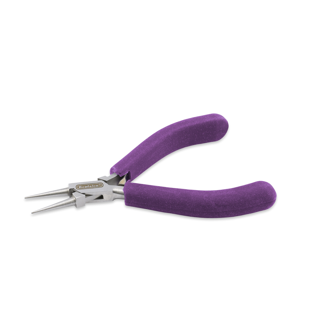 Designer Series Round Nose Pliers, Purple Vinyl-Free Grips, Stainless Steel, Box Joint, Double Leaf Springs, 4.75 in / 12 cm