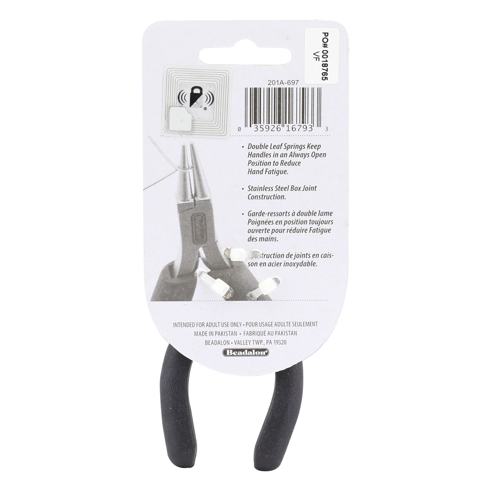 Designer Series Round Nose Pliers, Dark Blue Vinyl-Free Grips, Stainless Steel, Box Joint, Double Leaf Springs, 4.75 in / 12 cm - Image 3