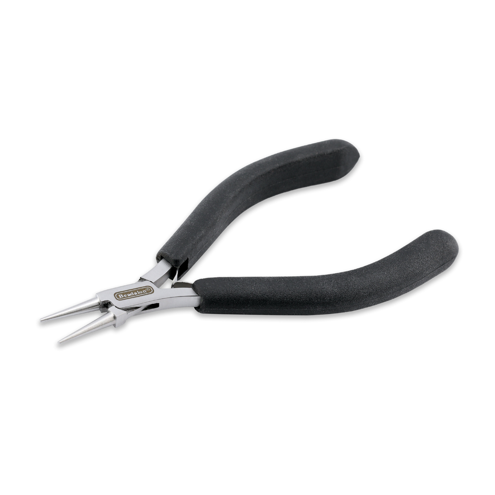 Designer Series Slim Round Nose Pliers, Black Vinyl-Free Grips, Stainless Steel, Box Joint, Double Leaf Springs, 5.75 in / 14.6 cm