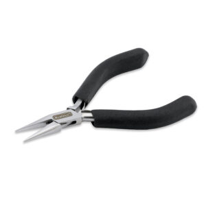 Designer Series Chain Nose Pliers, Black Vinyl-Free Grips, Stainless Steel, Box Joint, Double Leaf Springs, 4.75 in / 12 cm