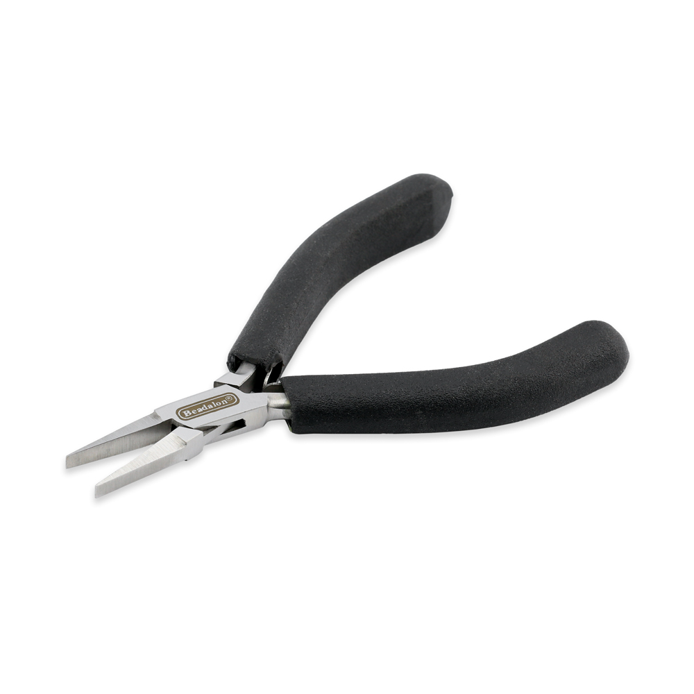 Designer Series Flat Nose Pliers, Black Vinyl-Free Grips, Stainless Steel, Box Joint, Double Leaf Springs, 4.75 in / 12 cm