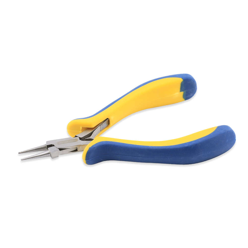 Designer Series Ergo Round Nose Pliers, Yellow & Blue Vinyl Free Grips, Stainless Steel Box Joint, 5.25 in / 13.3 cm