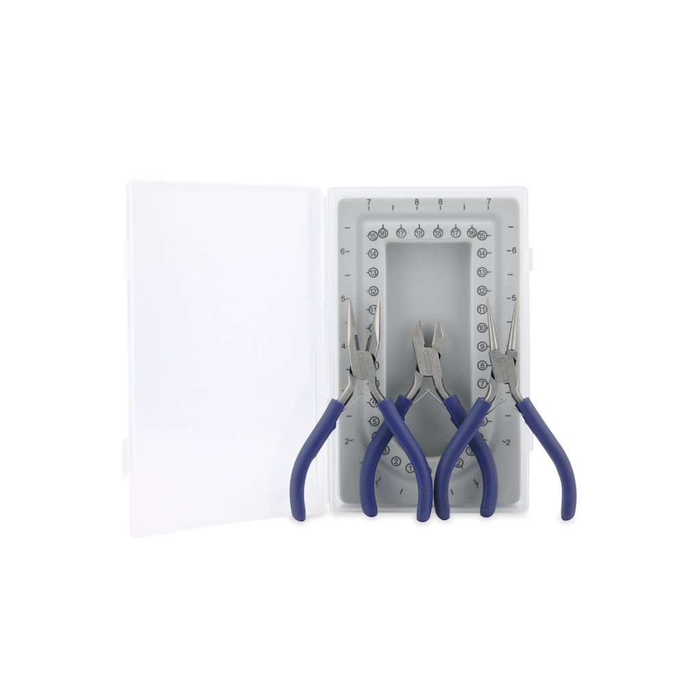 Travel Tool Kit, Chain Nose Pliers, Round Nose Pliers, Cutter and Mini Bead Board, with Plastic Case