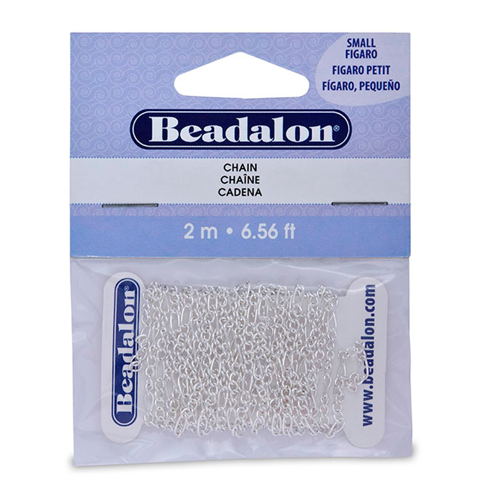 Chain, 2.2 mm / .087 in Figaro, Silver Plated, 2 m / 6.56 ft