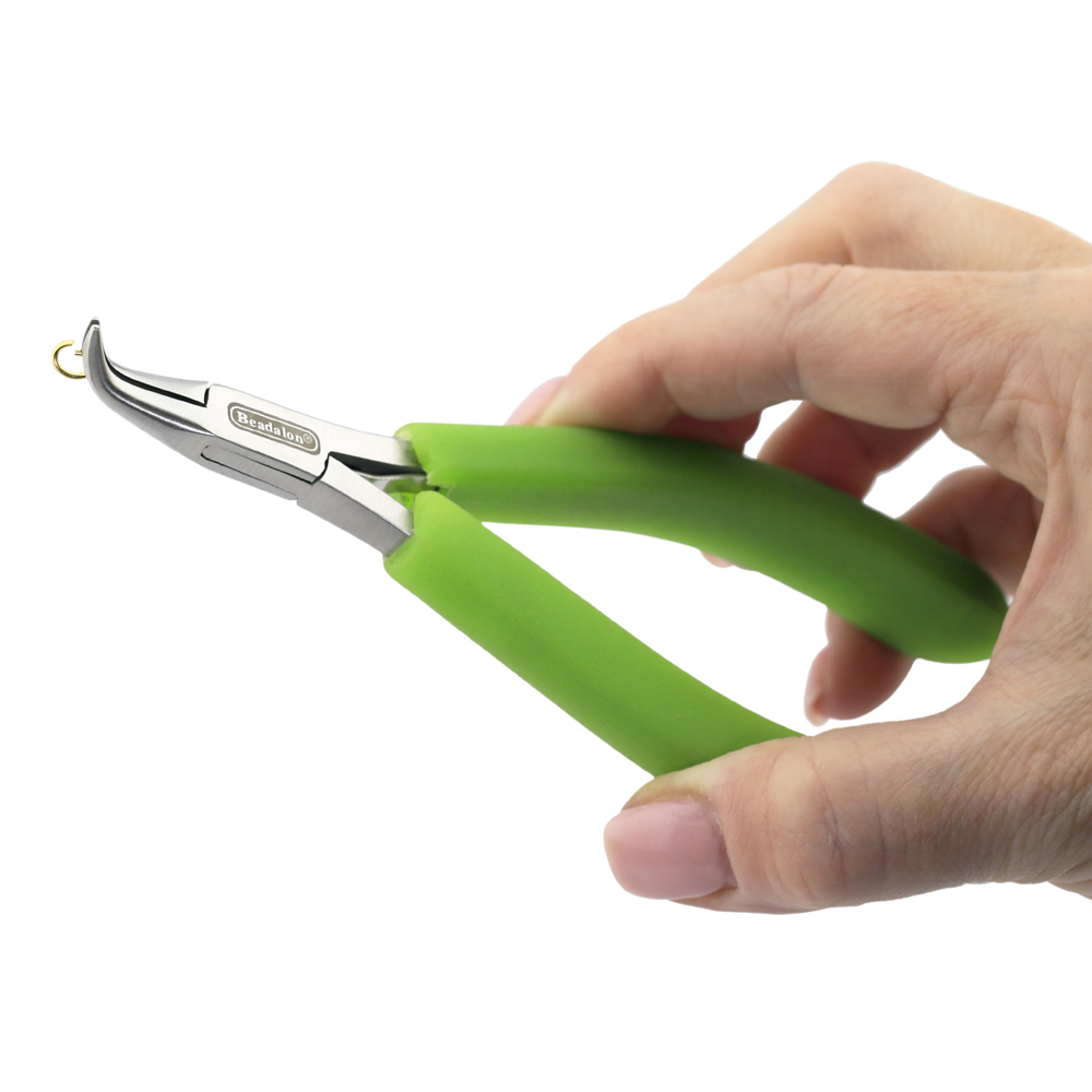 Designer Series Slim Bent Chain Nose Pliers, Lime Green Vinyl-Free Grips, Stainless Steel, Box Joint, Double Leaf Springs, 5.75 in / 14.6 cm - Image 2