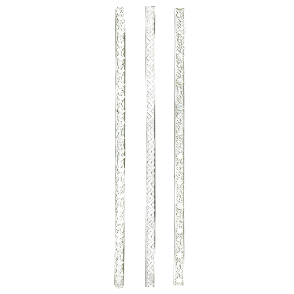 Artistic Wire, Flat, Vine, Dot & Flower Patterns, 4.6 x 0.58 mm / 0.20 x 0.03 in, Tarnish Resistant Silver Plated, 15.24 cm / 6 in length, 3 pc