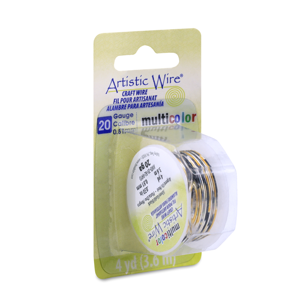 Artistic Wire, 20 Gauge / .81 mm Tarnish Resistant Colored Copper Craft Wire, Multicolor Silver, Gold, Black, 4 yd / 3.6 m