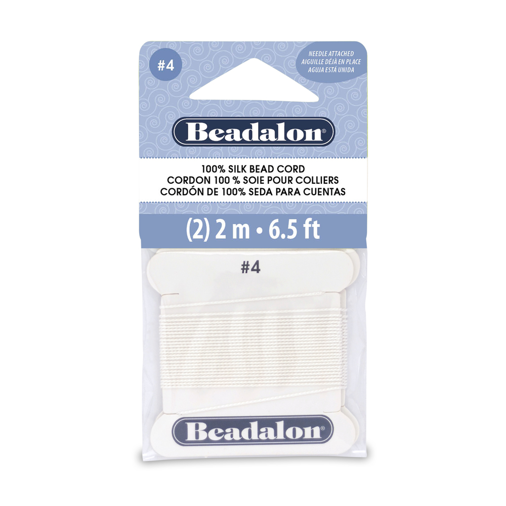 Silk Thread, Size #4, .60 mm / .024 in, White, with needle, Two 2 m / 6.5 ft cards