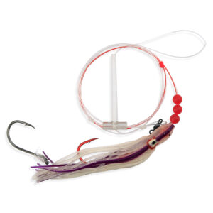 Aqua-Clear, Adj Tandem Rig, Flndr/Fluke/SeaTrout/Croaker, 5/0 Blk Nckl Oct Hook, AFW Swv, 40 lb/18.1 kg GS Mono, T-Standoff, 4 in/6.2 cm Purple Haze Purple & White Squid